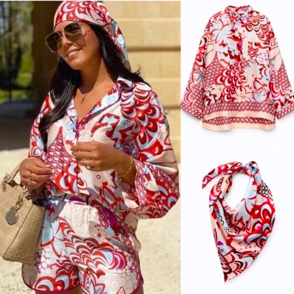 Zara Tops - Blogger's Fav|NWT Zara Blouse With Scarf